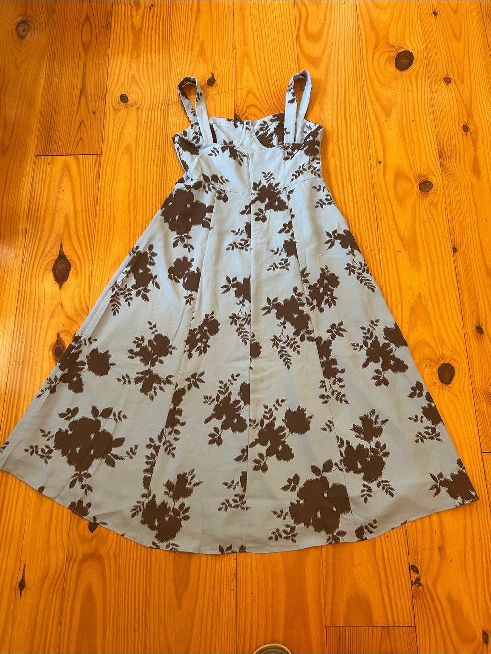 Ann Taylor Light Blue Midi Dress with Brown Floral Print - Picture 6 of 6